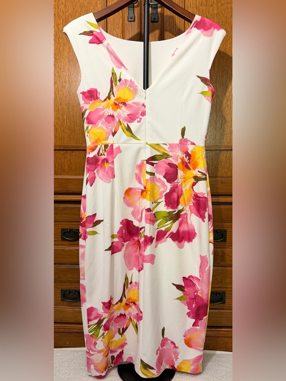 Eliza J Floral Midi Sheath Dress Boatneck Sleeveless Side Slit Brunch Cocktail - Picture 3 of 14